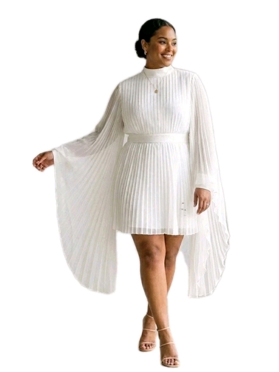 Eloquii Dresses & Skirts - NWOT Bridal by ELOQUII White Pleated Mini Dress 16 Cape Sleeve Shower Party